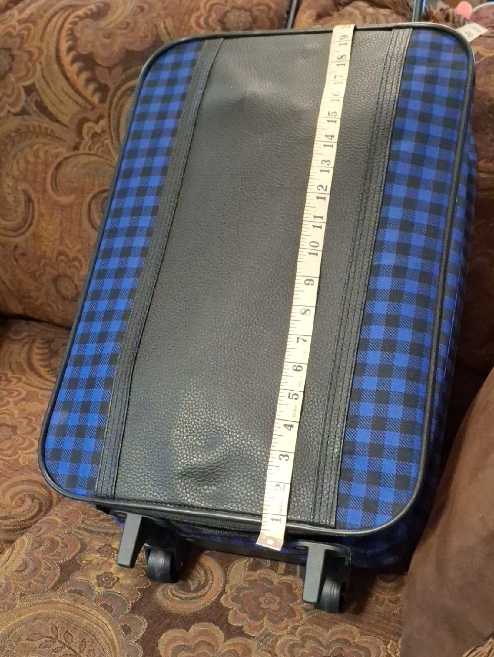 Blue Plaid Rolling Carry-On Bag